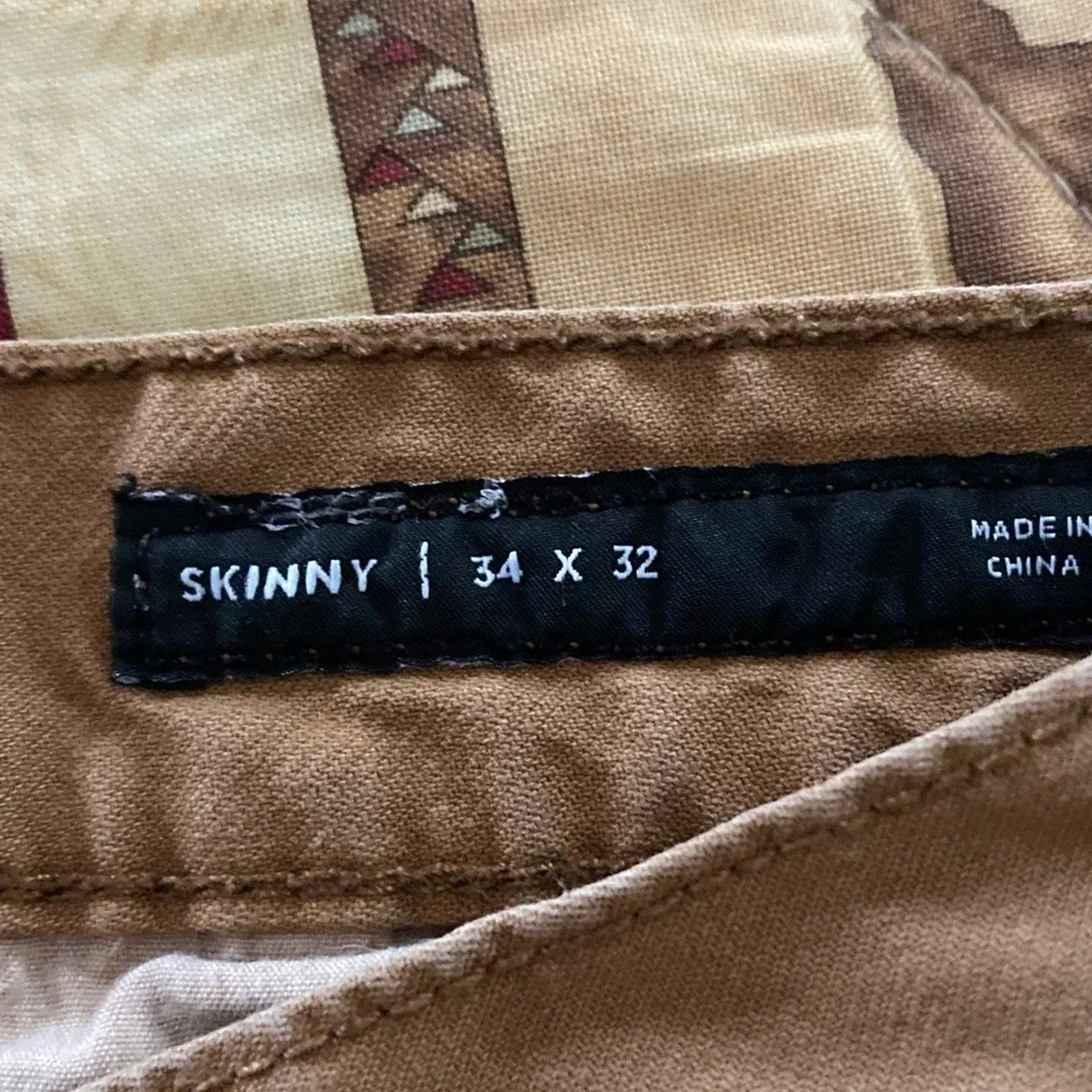 Pac Sun mens pants 34/30 tan khaki 4 pocket skinny straight leg cotton spandex